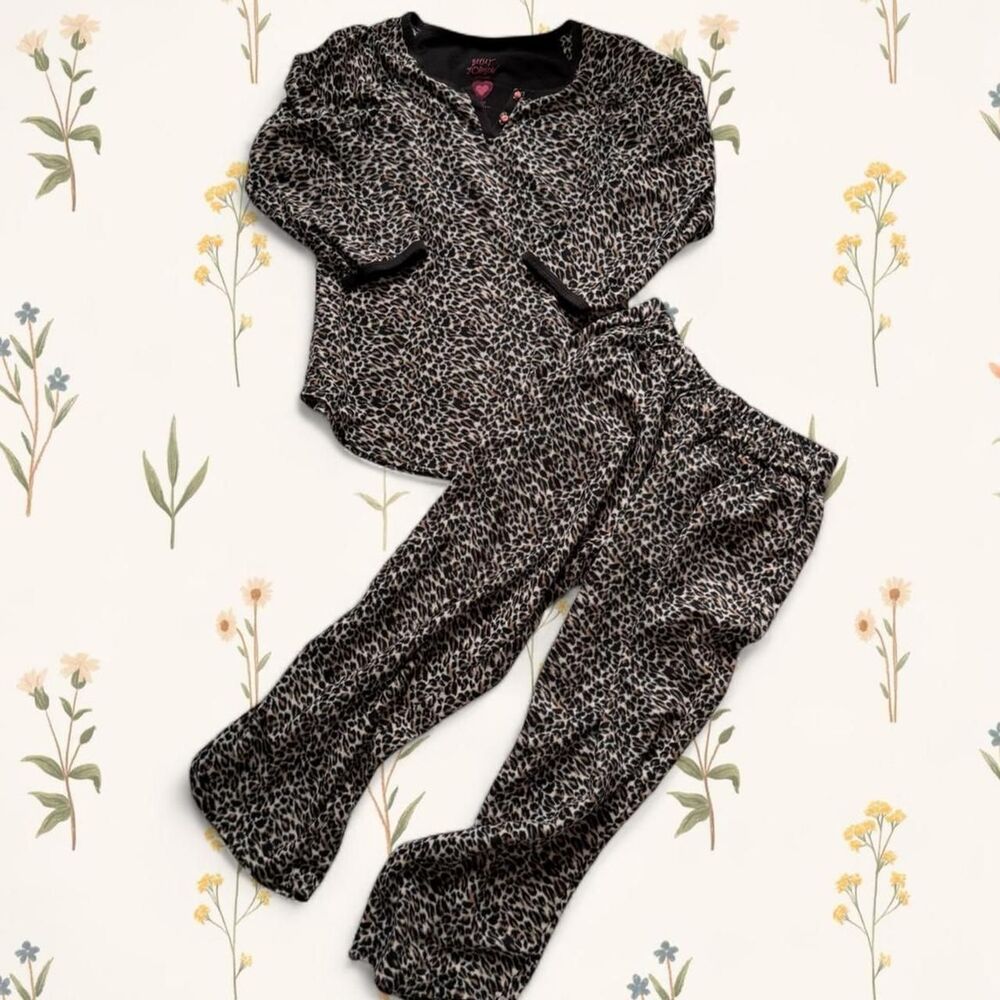 Y2k Cozy Leopard Fleece Pajama Lounge Set Medium